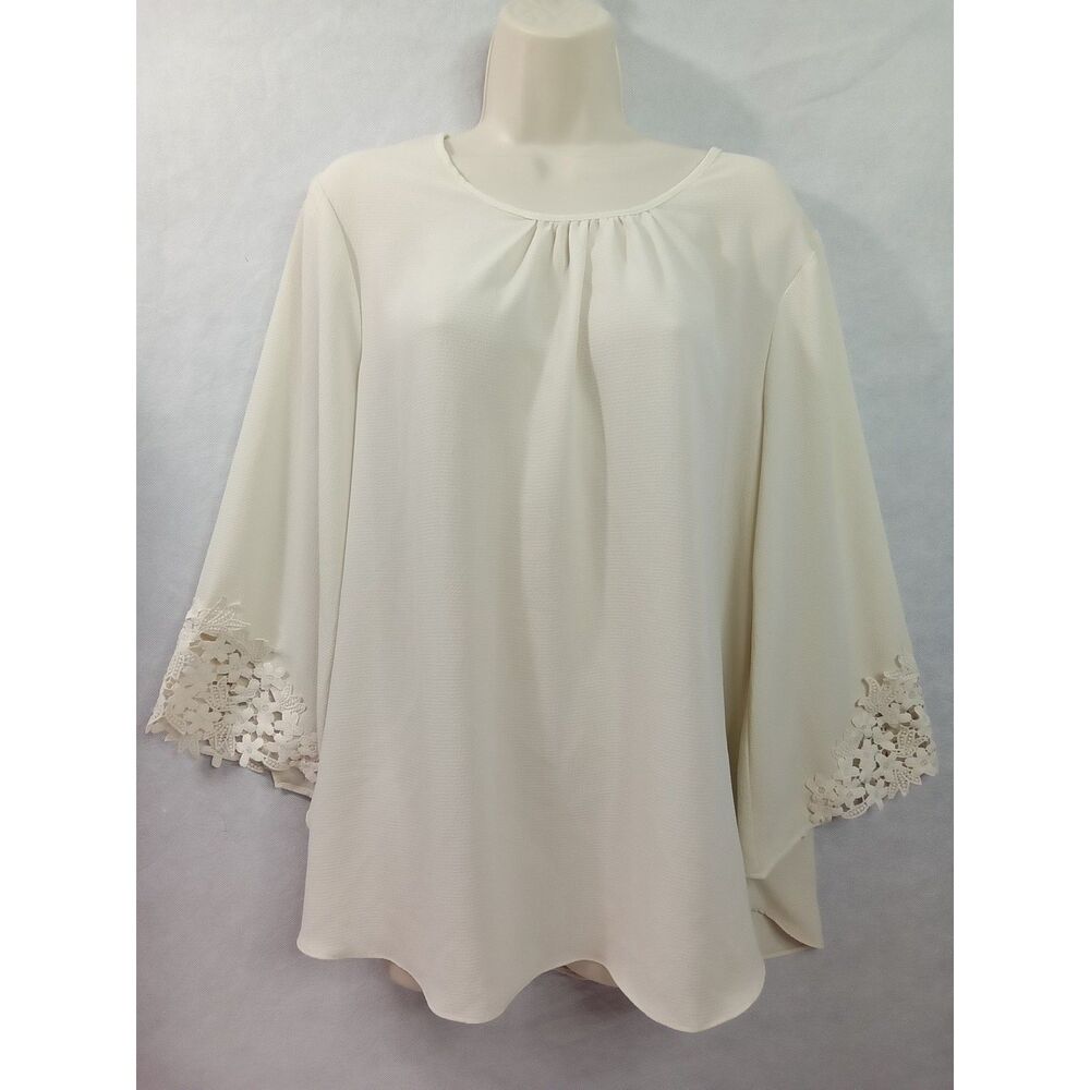 EST.1946 women's large beige blouse lace Bohemian flirty pull over flared sleeve